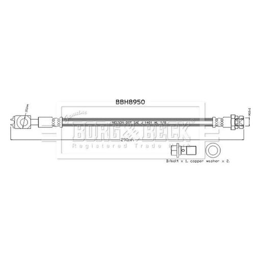 Borg & Beck Brake Hydraulic Hose Line Rear Right BBH8950