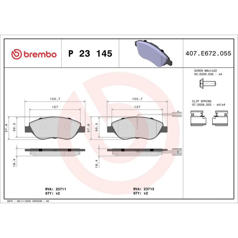 Brembo 4 x Front Brake Pad Set fits Alfa Romeo Mito 2008-2018 1.3 1.4 1.6