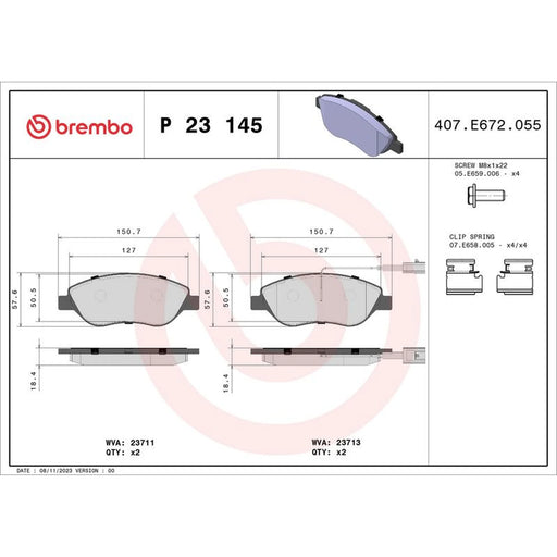 Brembo 4 x Front Brake Pad Set fits Alfa Romeo Mito 2008-2018 1.3 1.4 1.6