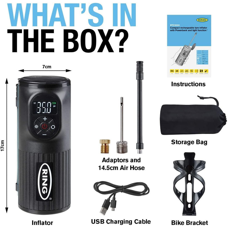 Ring Handheld Digital Tyre Inflator Air Compressor USB LED Cordless Ring Automotive - Dynamic Drive