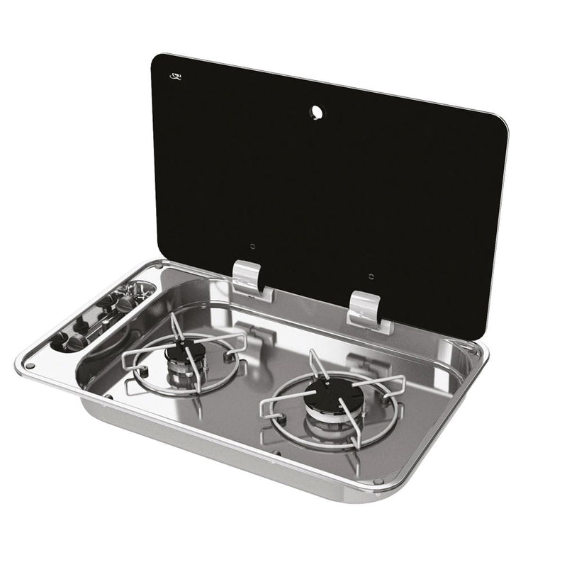 CAN Hoodiny Hob Unit 530 x 340mm (Glass Lid / 2 Burners / Piezo) CAN - Dynamic Drive