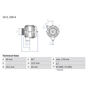 Bosch Car Alternator 12V 0 986 041 520