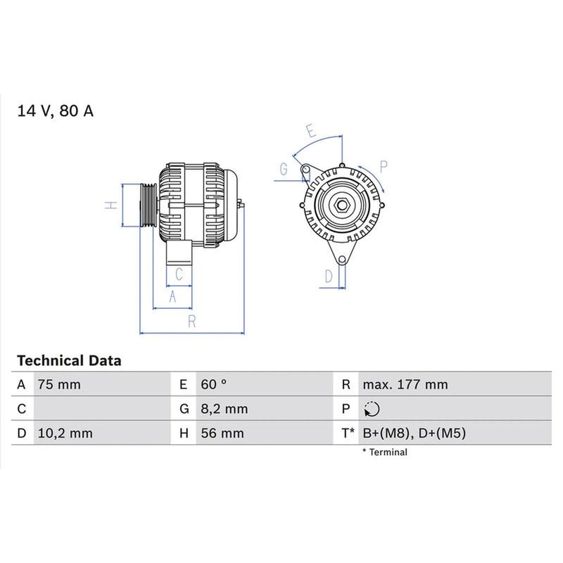 Bosch Car Alternator 12V 0 986 038 771