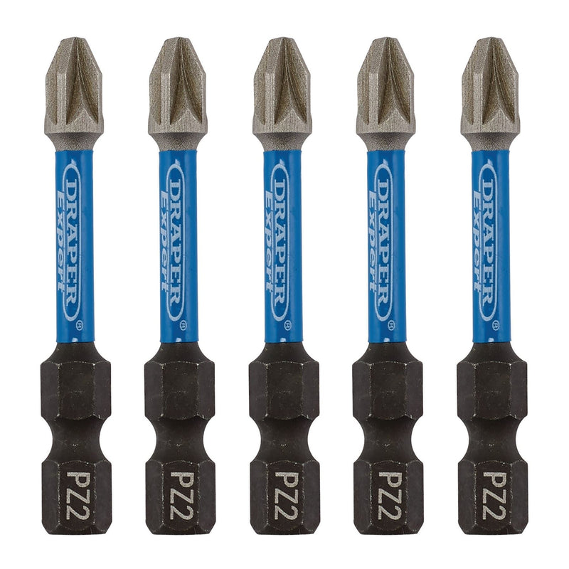 Draper Expert PZ-Type Impact Screwdriver Bits, No.2 x 50mm, 1/4" Hex (Pack of 5) Draper - Dynamic Drive