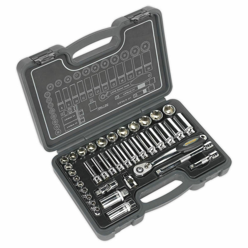 Sealey Socket Set 38pc 3/8"Sq Drive 6pt WallDrive Metric AK7952 Sealey - Dynamic Drive