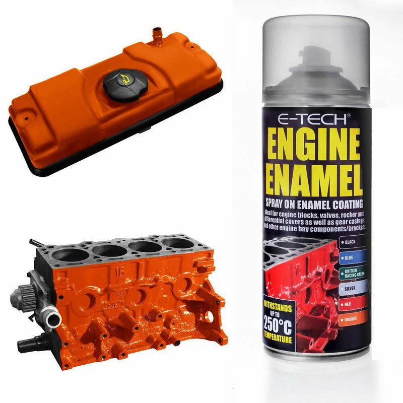 E-Tech Orange Engine Enamel Spray On 400ml Heat Resistant High Temp Paint E-Tech - Dynamic Drive