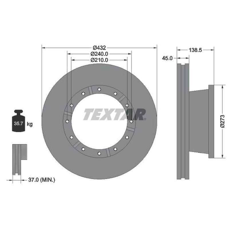 Textar 2 x Internally Vented Brake Discs 93142900