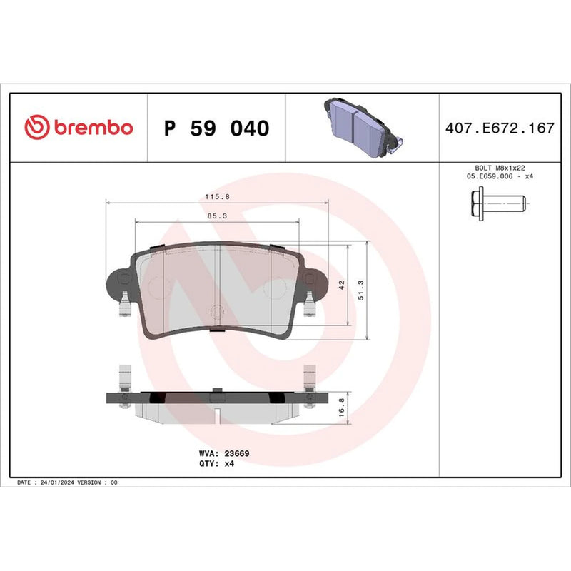 Brembo 4 x Rear Brake Pad Set fits Nissan Interstar 2002-2006