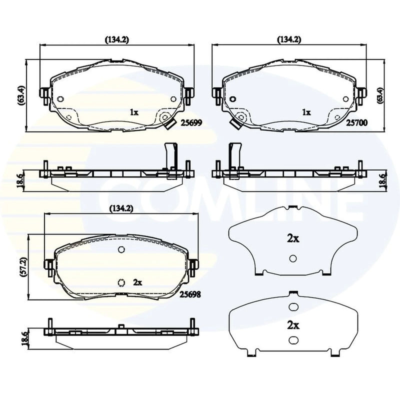 Comline 4 x Front Brake Pad Set fits Toyota Auris 2012-2018 1.2 1.3 1.4 1.6 1.8
