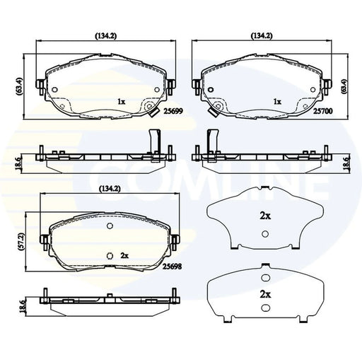 Comline 4 x Front Brake Pad Set fits Toyota Auris 2012-2018 1.2 1.3 1.4 1.6 1.8