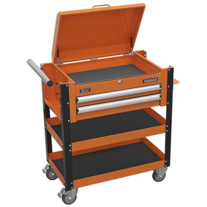 Sealey Heavy-Duty Mobile Tool & Parts Trolley 2 Drawers & Lockable Top Orange Sealey - Dynamic Drive