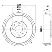 Mintex Brake Drum Assembly Rear fits Citroën Nemo 2009-2010 1.3 1.4