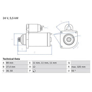 Bosch Starter Motor 24V 5.5kW 12 Teeth 0 986 024 660