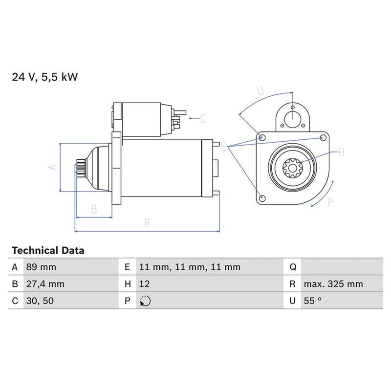 Bosch Starter Motor 24V 5.5kW 12 Teeth 0 986 024 660