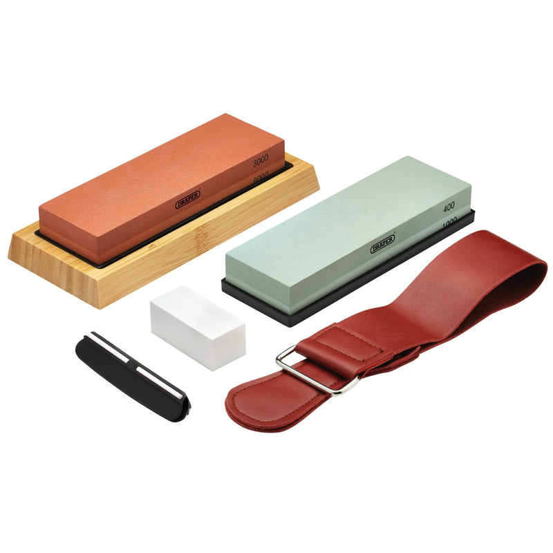 Draper Whetstone Sharpening Stone Set with Non-Slip Base and Angle Guide - image 1
