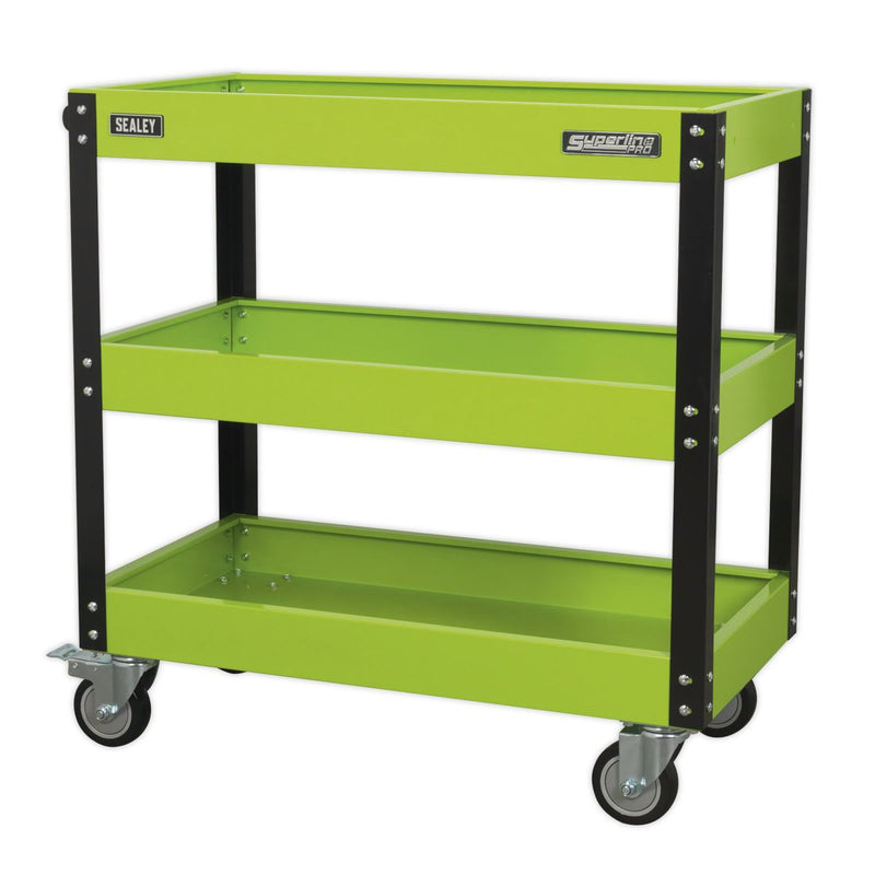 Sealey Workshop Trolley 3-Level Heavy-Duty Hi-Vis Green CX110HV Sealey - Dynamic Drive