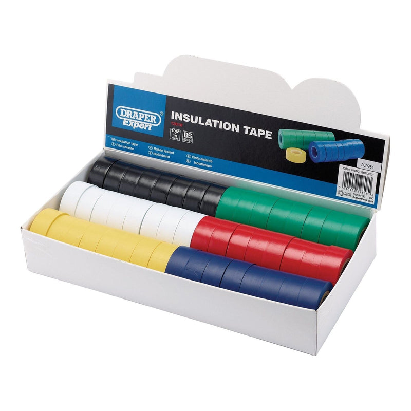 Draper Expert Countertop Display of 48 Assorted 10M x 19mm Insulation Tape Rolls to BS3924 and BS4J10 Draper - NN4 Online