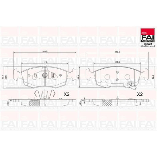 FAI Front Brake Pad Set fits Chrysler Ypsilon 2011-2021 0.9 1.2 1.3