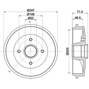 Mintex Brake Drum Assembly Rear fits Citroën Saxo 1996-2004 1.0 1.1 1.4 1.5 1.6