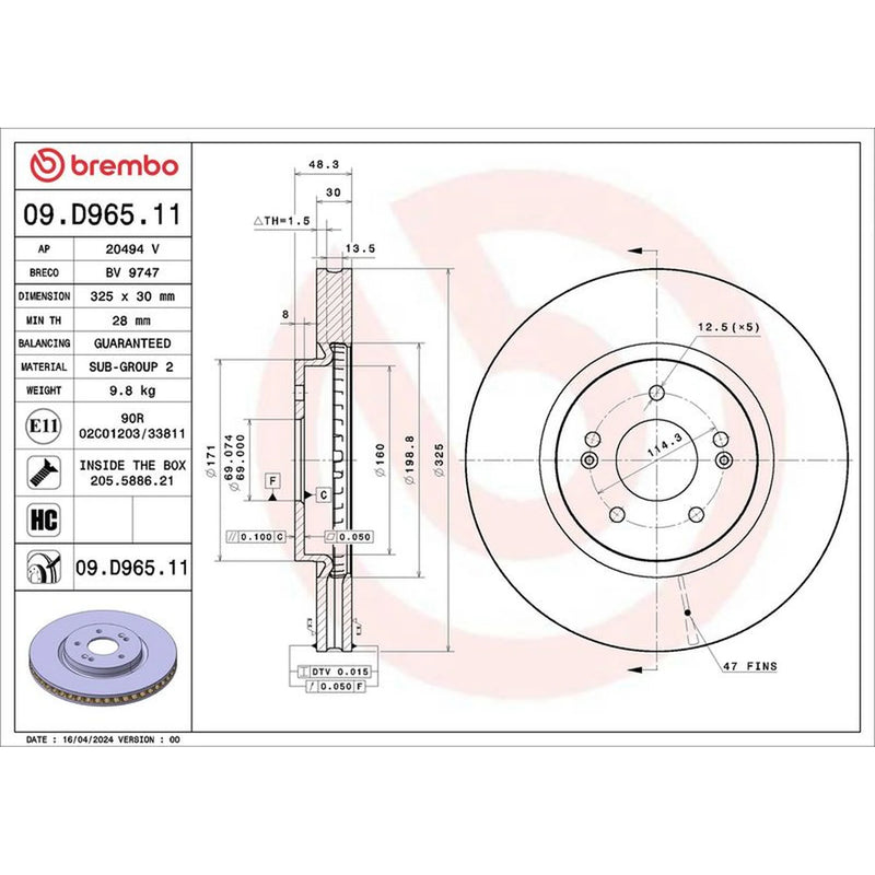 Brembo 2 x Internally Vented Front Brake Discs 09.D965.11-x2