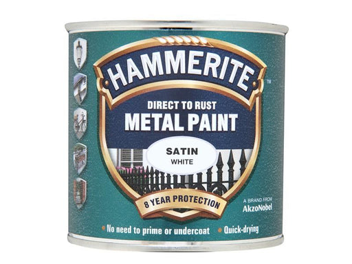 Hammerite Direct to Rust Satin Finish Metal Paint White 250ml Hammerite - NN4 Online