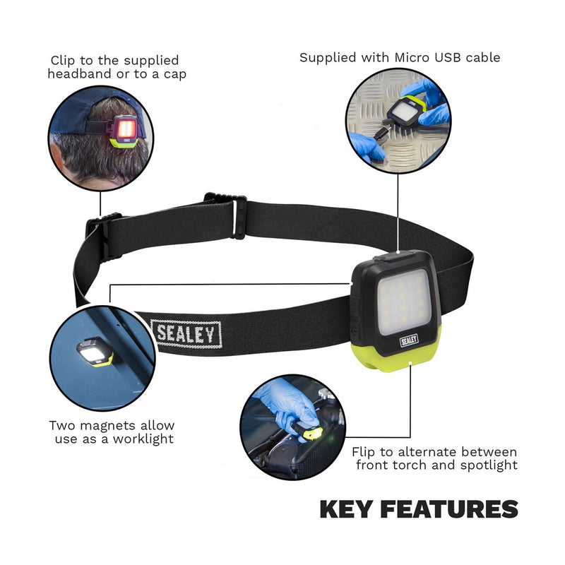 Sealey Rechargeable Clip Light with Auto-Sensor 2W & 1.5W SMD LED HT02LED Sealey - Dynamic Drive