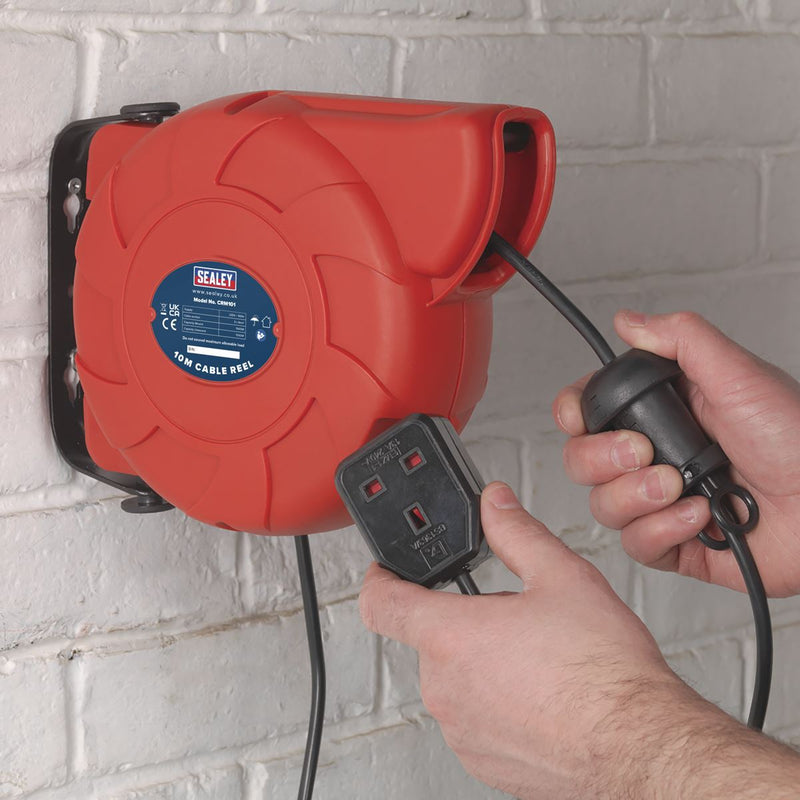 Sealey CRM101 10m Compact 240v Wall Mounted Retracting Extension Power Lead Reel Sealey  - Dynamic Drive