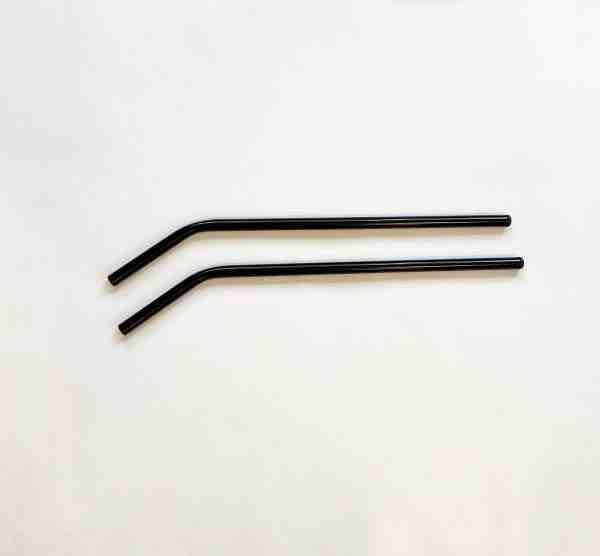 Close-up of two black replacement Milenco Aero mirror arms, unpackaged