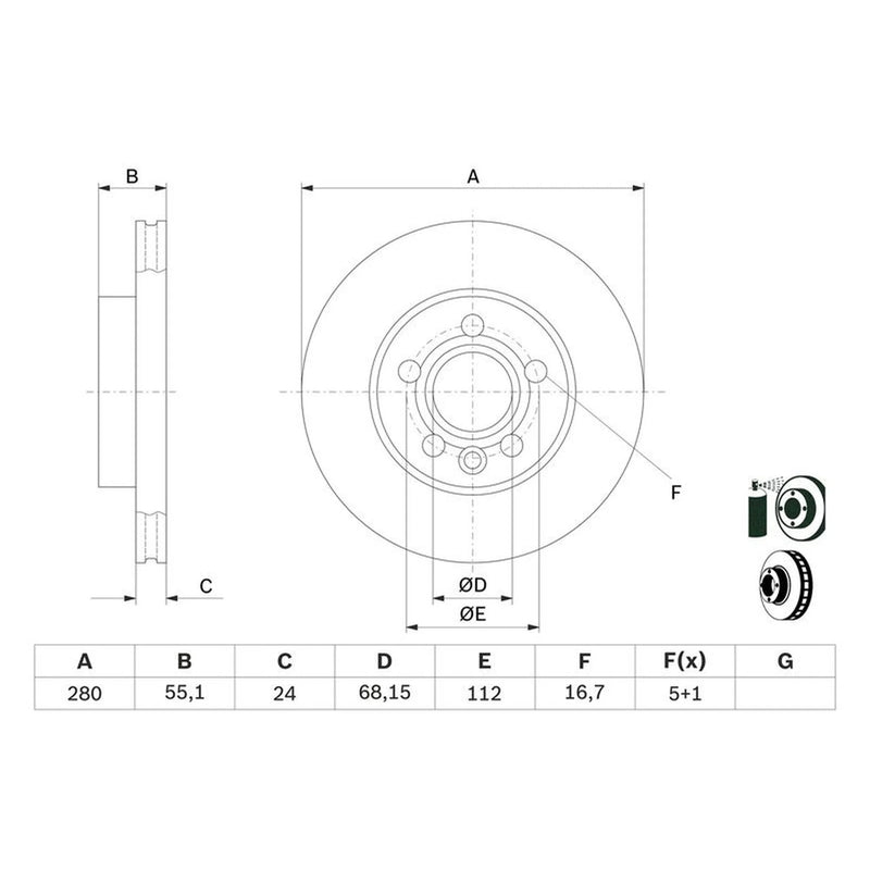 Bosch 2 x Vented Brake Discs