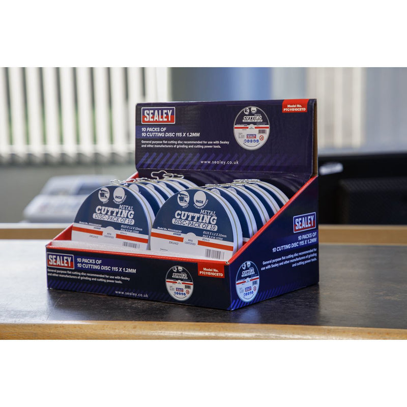 Sealey Cutting Disc 115 x 1.2mm Display Box 10 Packs of 10 PTC11510CETD Sealey  - Dynamic Drive