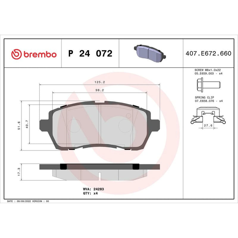 Brembo 4 x Front Brake Pad Set fits Ford Fiesta 2010-2017 1.6