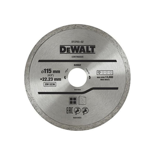 Dewalt Power Tools DT3711 Continuous Rim Diamond Cutting Disc 115 x 22.23mm DeWALT Power Tools - Dynamic Drive