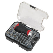 Sealey Fine Tooth Ratchet Screwdriver Socket & Bit Set 24pc Stubby AK64906 Sealey - Dynamic Drive