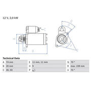 Bosch Starter Motor 12V 2kW 9 Teeth