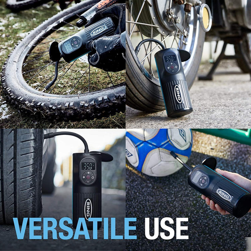 Ring Handheld Digital Tyre Inflator Air Compressor USB LED Cordless Ring Automotive - Dynamic Drive