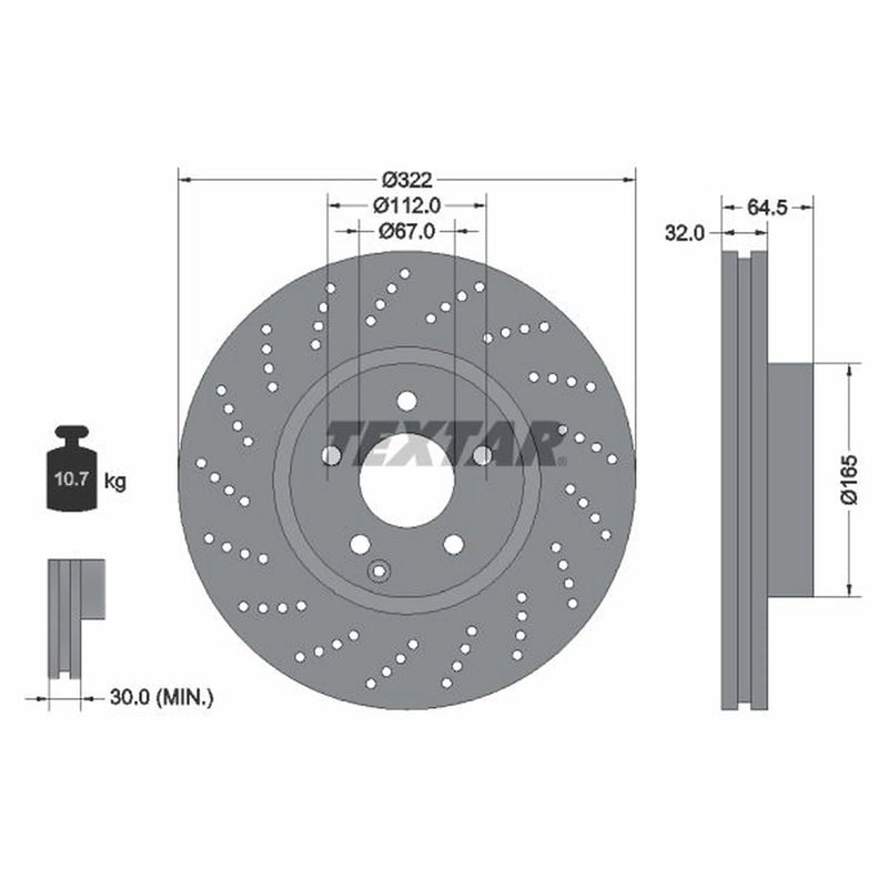 Textar 2 x Perforated Front Brake Discs 92163405-x2