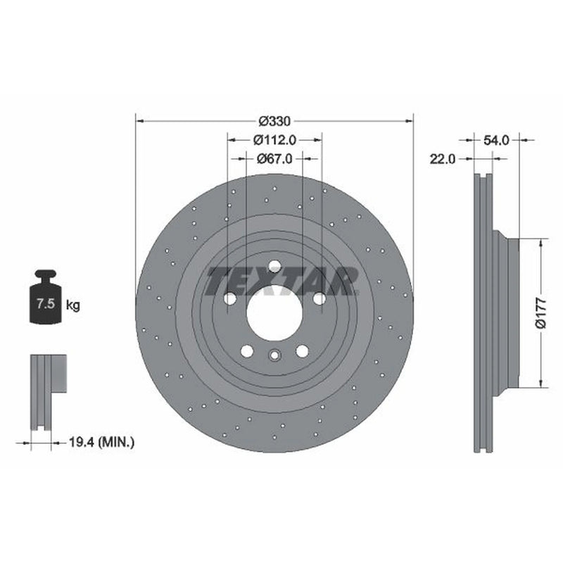 Textar 2 x Perforated Rear Brake Discs 92254505-x2
