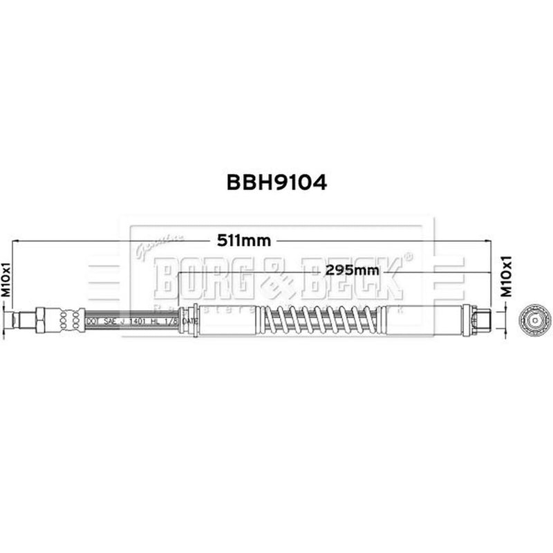Borg & Beck Brake Hydraulic Hose Line Front Right BBH9104