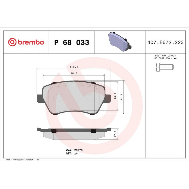Brembo 4 x Front Brake Pad Set fits Dacia Dokker 2012-2021 1.2 1.3 1.5 1.6