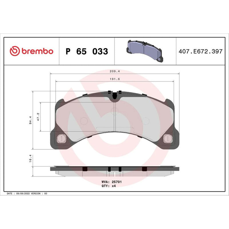 Brembo 4 x Front Brake Pad Set fits Porsche Macan 2014-2018 2.0 2.9 3.0 3.6