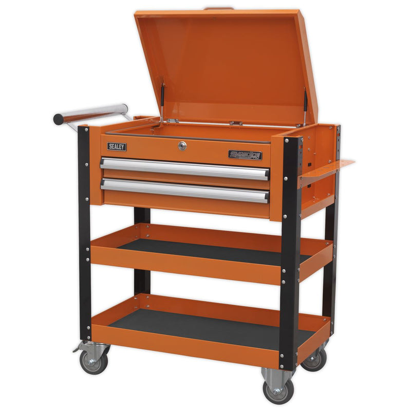 Sealey HD Mobile Tool & Parts Trolley 2 Drawer & Locking Top Orange AP760MO Sealey  - Dynamic Drive