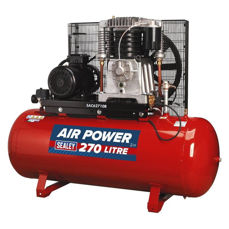 Sealey Air Compressor 270L Belt Drive 10hp 3ph 2-Stage with Cast Cylinders Sealey - Dynamic Drive