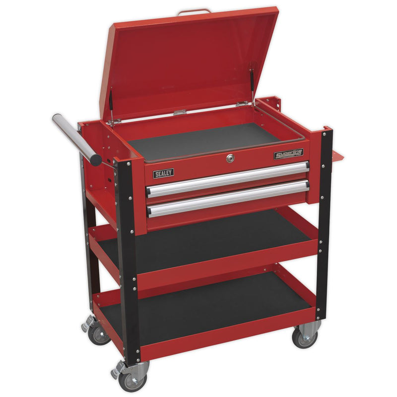 Sealey HD Mobile Tool & Parts Trolley 2 Drawer & Locking Top - Red AP760M Sealey  - Dynamic Drive