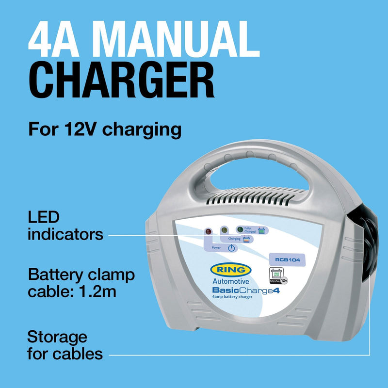 Ring Automotive RCB104 Ring , 4A Battery Charger, 12V Lead Acid, Vehicles up to Ring Automotive - Dynamic Drive