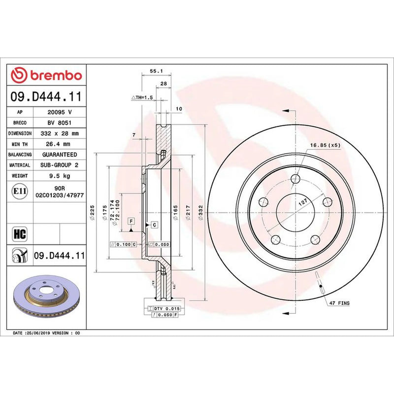 Brembo 2 x Brake Discs fits Jeep Wrangler III 2007-2011 2.8 3.6 3.8