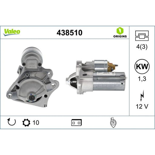 Valeo Starter Motor 12V 1.3kW 10 Teeth 438510