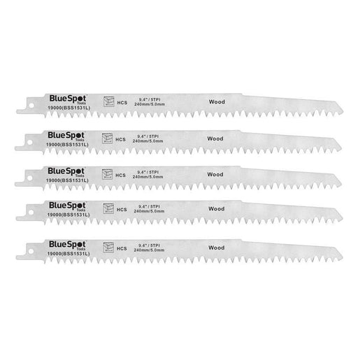 Bluespot Tools HCS Reciprocating Saw Blade 240mm x 5 TPI Pack of 5 BlueSpot Tools - Dynamic Drive