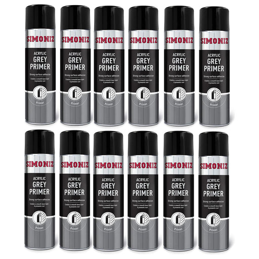 12 x Simoniz Large Grey Primer Acrylic Aerosol Auto Car Spray Paint 500ml SIMONIZ  - Dynamic Drive