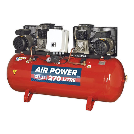 Sealey 270L Belt Drive Air Compressor with Cast Cylinders 2 x 3hp SAC1276B Sealey - NN4 Online 