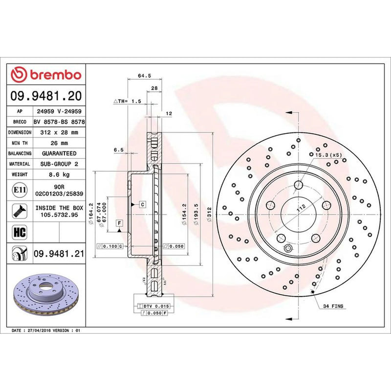 Brembo Front Brake / Discs & Pads fits Mercedes-Benz Sl 2006-2012 230.456